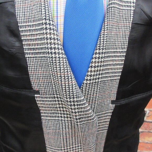 42 R-100% WOOL SPORT COAT BLACK & CREAM GLEN PLAID / HOUNDSTOOTH - Picture 7 of 10